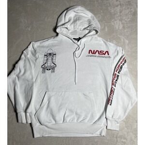 Hyper Space NASA Hoodie Unisex M White Graphic Kennedy Space Center Pullover AOP